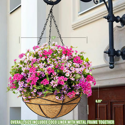 Karlliu 4 Pack 14 Inch Hanging Baskets for Plants Outdoor Large Flower Planters with Coco Liner for Outside Panting Watering Plant Pot Holder for Home Garden Porch Balcony Railings Decor