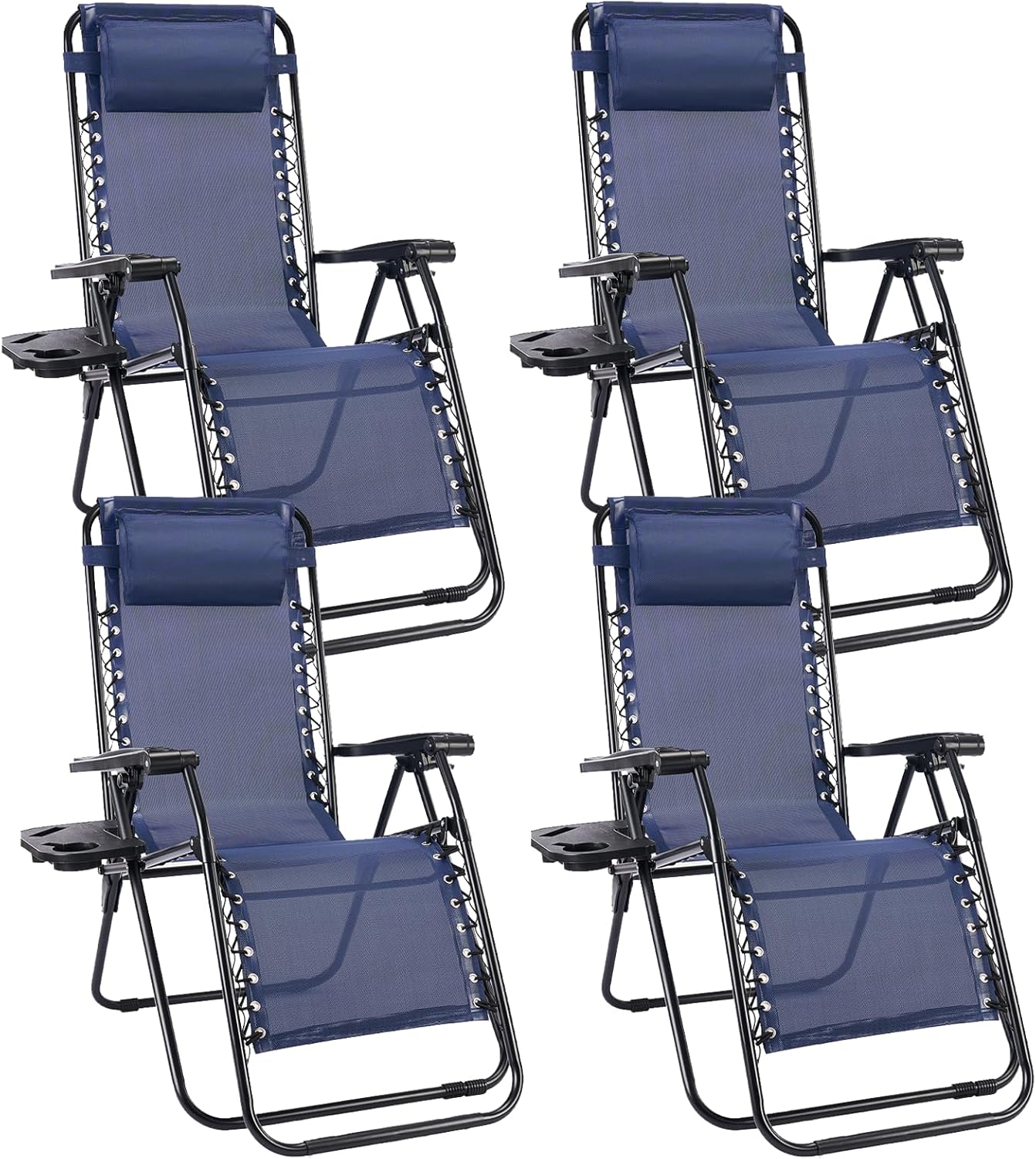 Sweetcrispy Zero Gravity Chairs - Set of 4 Portable Folding Recliners with Cup Holders & Adjustable Pillows | Blue