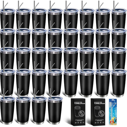 HAOLI 36 Pack, 20oz Stainless Steel Bulk Tumblers with Lids and Straws, Leakproof Double Wall Travel Mug for Hot/Cold Drinks, Home Office Outdoor Party, Durable Powder Coated Insulated Cup/Black