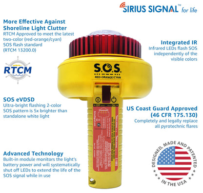 Sirius Signal C-1002 SOS LED Distress Signal - Two-Color & Infrared, USCG Approved, Includes Display Mount, Daytime Flag & Whistle