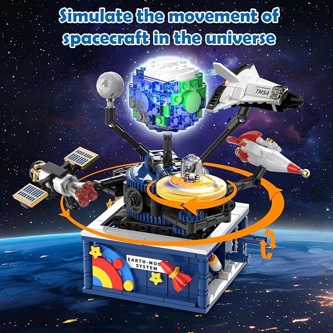 Planet Rotatable Space Sets with Light - Earth &amp Moon Space Exploration Building Toys with Shuttle Spaceship Science Kits Building Blocks Gifts for Kids Age 8+ Years Old Boys Girls(554 PCS)