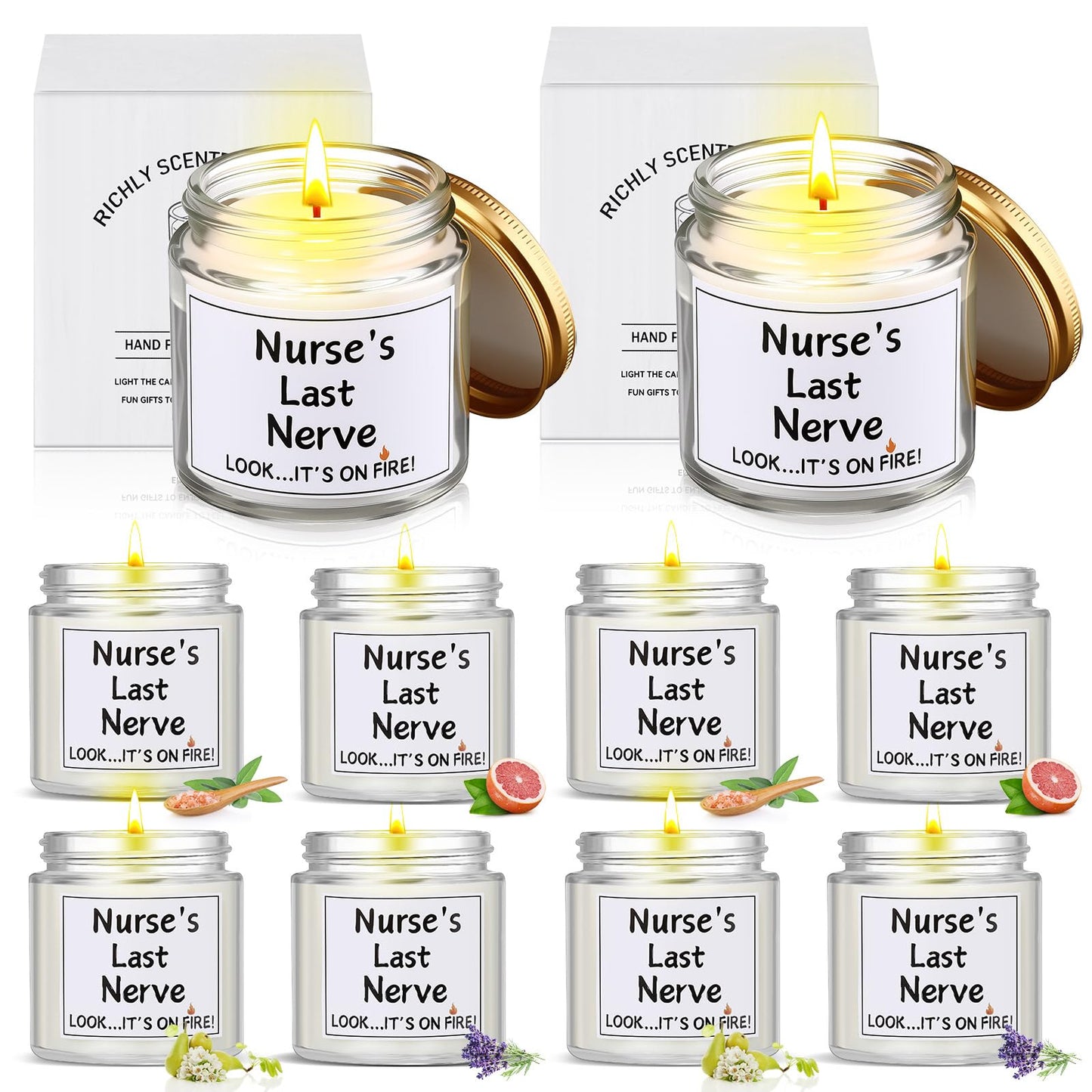 MTLEE 8 Pcs Nurses Gifts Bulk for Women, Nurse's Last Nerve Scented Candles 3.5 oz Candle CNA Gifts for Christmas Women Female Graduation Birthday Present