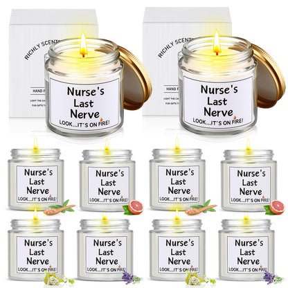 MTLEE 8 Pcs Nurses Gifts Bulk for Women, Nurse's Last Nerve Scented Candles 3.5 oz Candle CNA Gifts for Christmas Women Female Graduation Birthday Present