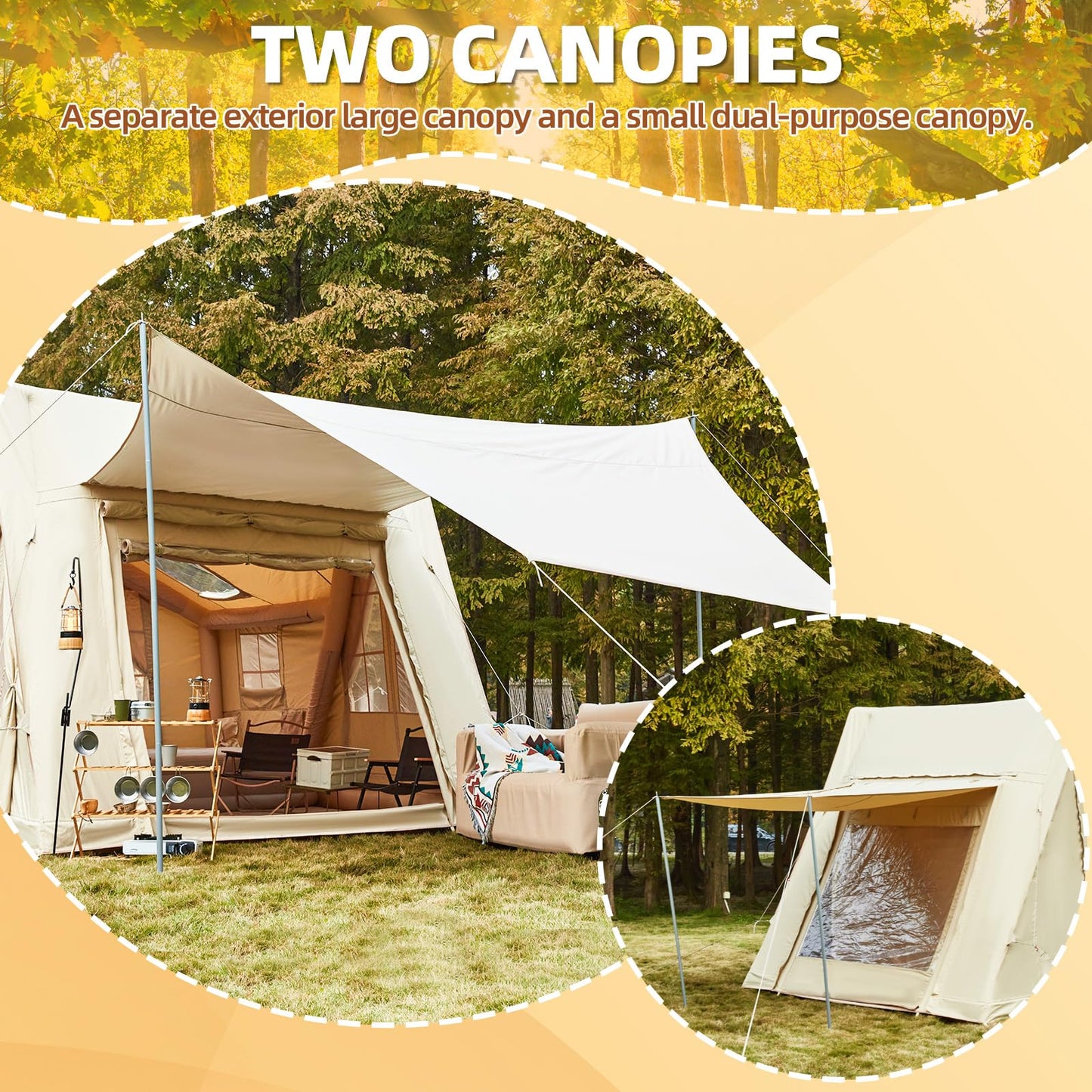 YOLENY 136 Sqft 8-10 People Inflatable Camping Tent with 4 Doors, Versatile Side Wall, Up to 8.7 Ft, 600D Oxford Cloth, AC Port, Stove Jack, Hand Pump, 4 Seasons