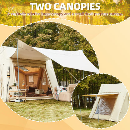 YOLENY 136 Sqft 8-10 People Inflatable Camping Tent with 4 Doors, Versatile Side Wall, Up to 8.7 Ft, 600D Oxford Cloth, AC Port, Stove Jack, Hand Pump, 4 Seasons