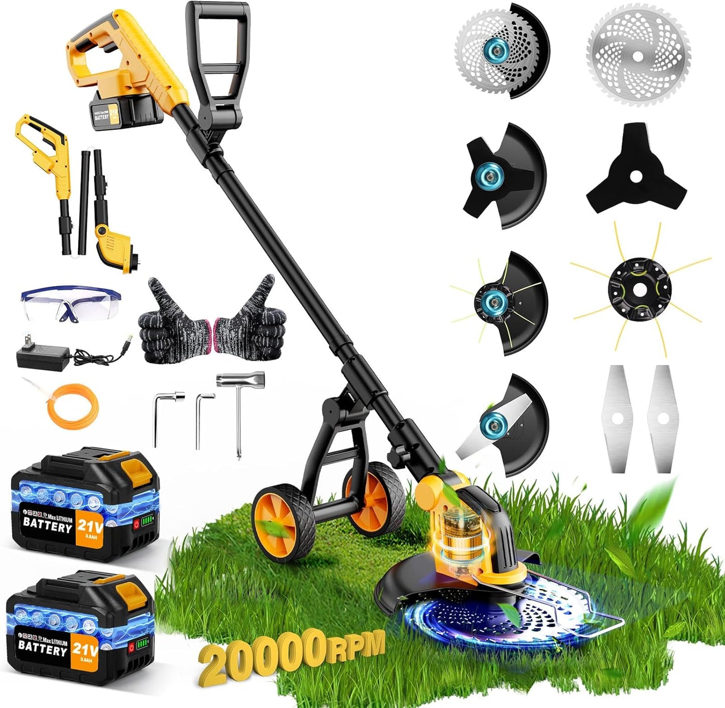 **Skiennix 20000 RPM Brushless Battery Weed Wacker - Heavy Duty Cordless Lawn Tool with 2 Batteries**
