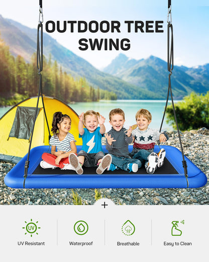 Everyfun 60" Tree Swing for Kids and Adults, 700lbs Capacity, Waterproof Rectangle Platform Swing with Adjustable Straps for Outdoor & Indoor Use-Ocean Blue