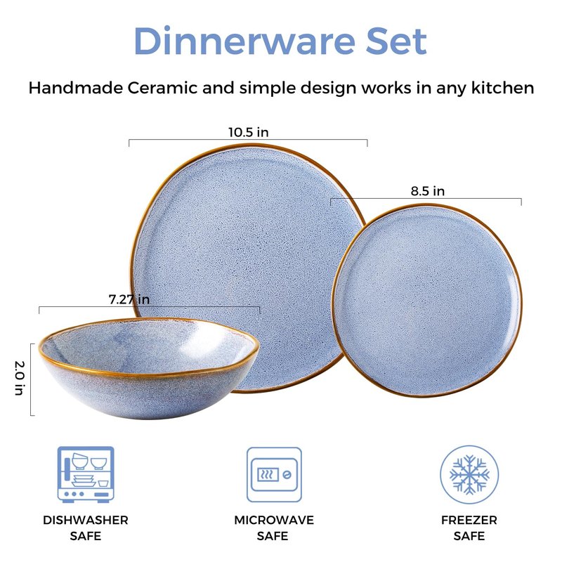 AmorArc Ceramic Dinnerware Sets,Handmade Reactive Glaze Stoneware Plates and Bowls Sets,Highly Scratch Resistant | Dishwasher & Microwave Safe Dishes Set,Service for 4 (12pc)