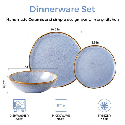 AmorArc Ceramic Dinnerware Sets,Handmade Reactive Glaze Stoneware Plates and Bowls Sets,Highly Scratch Resistant | Dishwasher & Microwave Safe Dishes Set,Service for 4 (12pc)