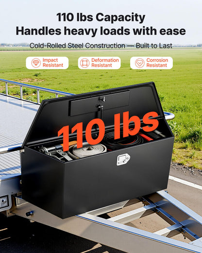 VEVOR Trailer Tongue Box, Heavy Duty Trailer Tongue Tool Box Storage Organizer with Lock & Keys, Utility Tool Chest for Pickup Truck Bed, RV, SUV, Off-Road Vehicle, Steel, 49" x 13.9" x 18.5"