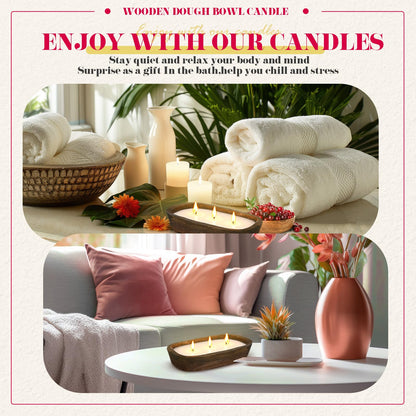 Threlaco 2 Pack Wood Dough Bowl Candle Jar Candle Decorative with Wick Scented Candles Soy Gifts for Men Women Farmhouse Table Centerpiece Home(Cranberry)