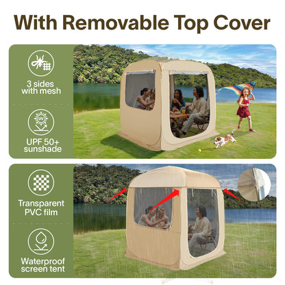 Alvantor® Pop Up Screen House, 4 in 1 Outdoor Camping Tent,6'x6'Screen Room with Mosquito Netting &Waterproof PVC, PVC Clear Top SUV Tent with Carry Bag, Instant UV Resistant Sun Shelter