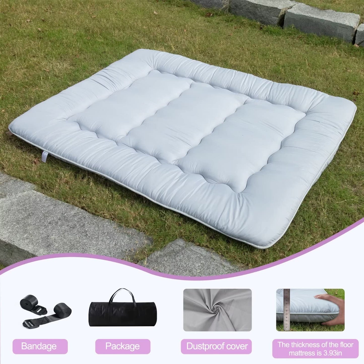 MIRUO Sleeping Mat on Floor for Adults, Kids Futon Mattress SleepMattress Pads Sleeping Mat Floor Mattress for Adults Japanese Mattress Car Camping Mattress Full Size (A-GE11012-M-USAM021)