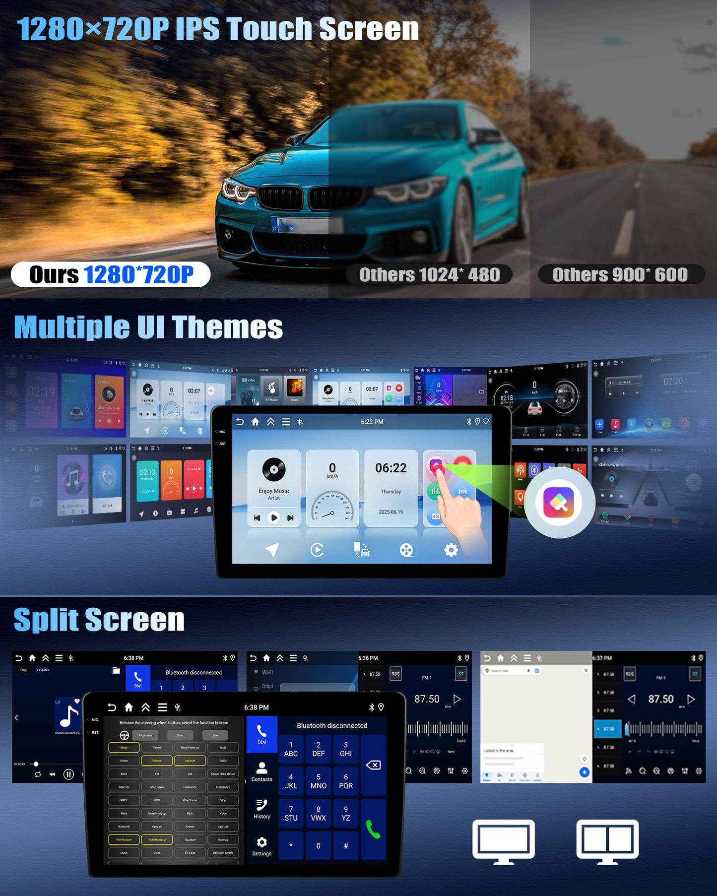 4+128G Android 15 Car Stereo for Jeep Compass Patriot 2010-2016 with Wireless Carplay Android Auto, 10.1 inch 1280 * 720P IPS Touchscreen Bluetooth Car Radio Support GPS WiFi AHD Rear Camera