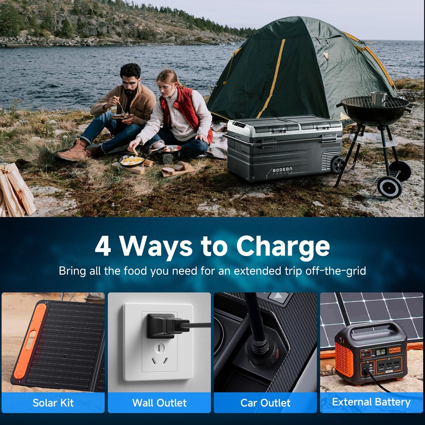 BODEGACOOLER 12 Volt Car Refrigerator, 100 Quart Portable Freezer, Car Fridge Dual Zone WIFI APP Control, -4℉-68℉ Cooler, 12/24V DC and 100-240V AC, for Travel, Camping, Outdoor,RV, black