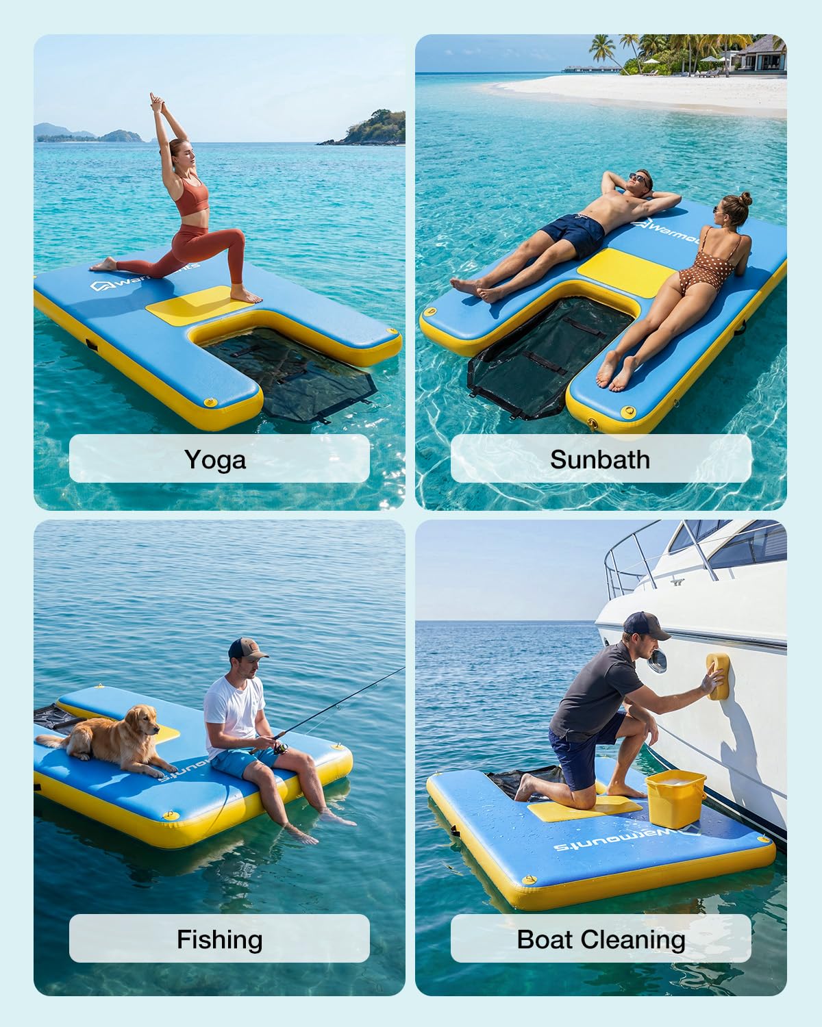 Inflatable Floating Dock with Dog Boat Ramp, Non-Slip Water Hammock, 700lbs Capacity Floating Mat Raft River Lake Pool Ocean Floats for Adults Dogs, Includes Pump Bag Traction Rope