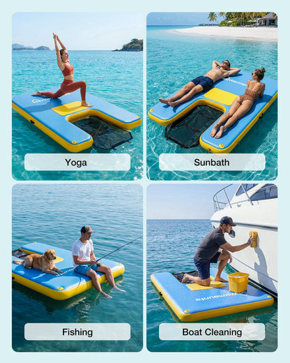 Inflatable Floating Dock with Dog Boat Ramp, Non-Slip Water Hammock, 700lbs Capacity Floating Mat Raft River Lake Pool Ocean Floats for Adults Dogs, Includes Pump Bag Traction Rope