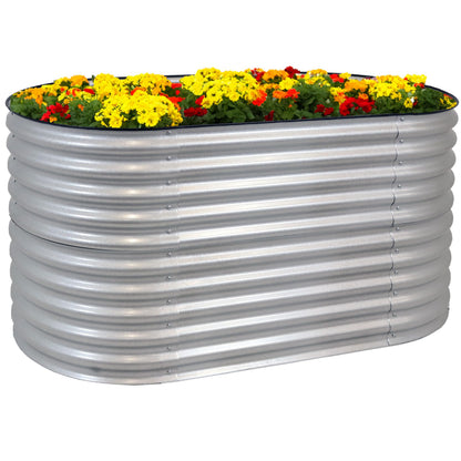 Sunnydaze 62.5-Inch Oval Raised Garden Bed Outdoor - Modular Raised Garden Bed with Rubber Edge Trim - Silver
