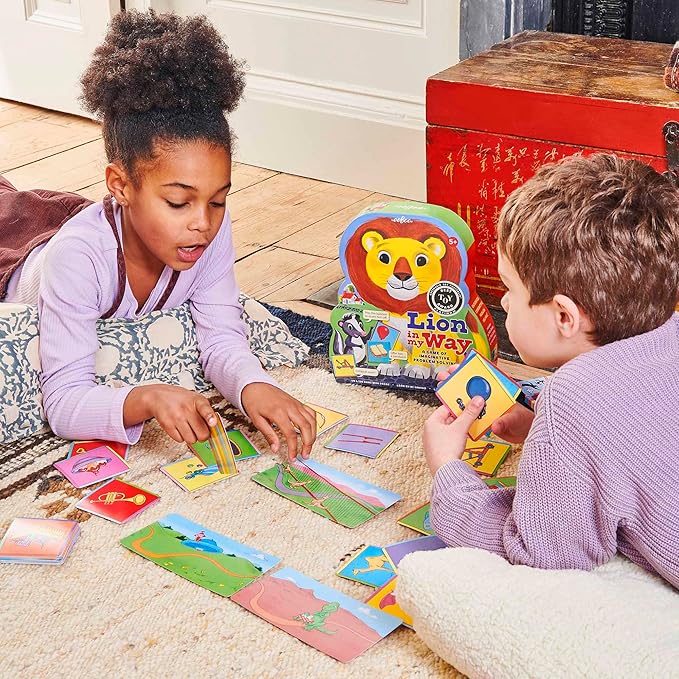 eeBoo: Lion in My Way Game - A Game of Imaginative Problem Solving Journey Through Hazards &amp Barriers Animal Shaped Box Children Kids Ages 5+