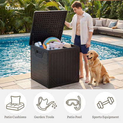 YITAHOME 150 Gallon Large Outdoor Deck Box, Lockable Resin Double-Wall Storage Box and Waterproof Patio Furniture Bin for Garden Tools & Pool Accessories, Black