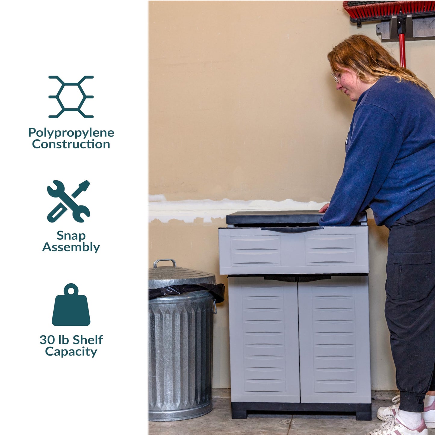 Sunnydaze 34.5" H Resin Garage Storage Cabinet - Garage Cabinet with Adjustable Shelf - Freestanding Utility Storage for Laundry Room, Office, Basement - Gray