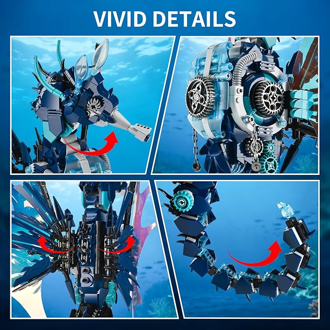 BNG Mechanical Seahorse Building Set for AdultMovable Ocean Animal with Display StandSea Fish Building Block ToyHome Decor Gift for Adults Teens Kids Boys Ages 8+(1003PCS)
