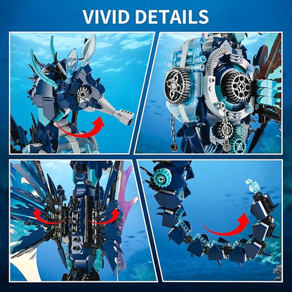 BNG Mechanical Seahorse Building Set for AdultMovable Ocean Animal with Display StandSea Fish Building Block ToyHome Decor Gift for Adults Teens Kids Boys Ages 8+(1003PCS)