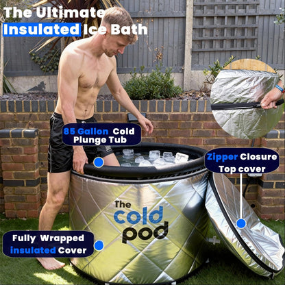 The Cold Pod Cold Plunge Tub: 85 Gal Round Tub with Full-Wrap UV-Reflective Insulation Cover Bundle for Indoor & Outdoors Use - Portable Ice Bath Tub for Athletes&Crossfitters &Wim Hof Enthusiasts