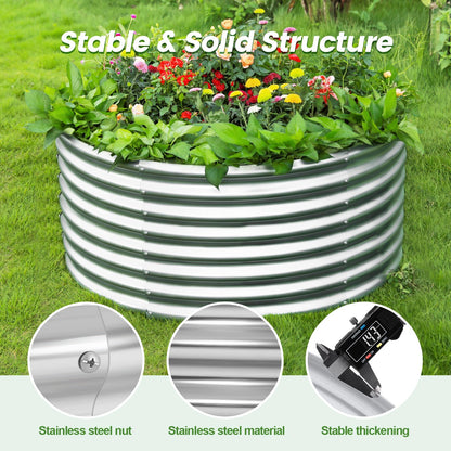 Land Guard 4×4×2ft Galvanized Raised Garden Bed Kit, Round Galvanized Planter Raised Garden Boxes Outdoor, Large Metal Raised Garden Beds for Vegetables, Silver