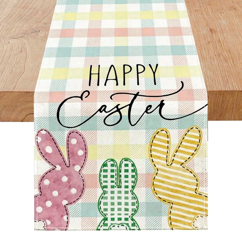 Niviy Buffalo Plaid Rabbit Bunny Happy Easter Table Runner, Easter Decorations, 13x72 Inch Check Stripes Kitchen Table Decor, Spring Kitchen Dining Table Decoration for Home Party Decor