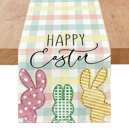 Niviy Buffalo Plaid Rabbit Bunny Happy Easter Table Runner, Easter Decorations, 13x72 Inch Check Stripes Kitchen Table Decor, Spring Kitchen Dining Table Decoration for Home Party Decor