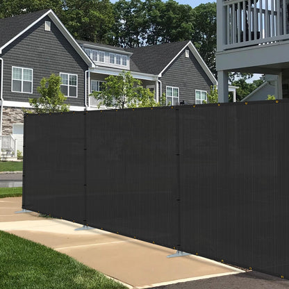 E&K 5'x12' Outdoor Privacy Screen Fence Panel Freestanding Backyard Patio Privacy Pool Fencing Temporary Garden Dog Fence with Iron Poles and Rails (Black)