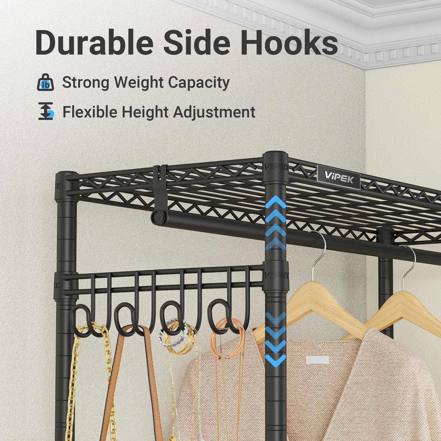 VIPEK L4 Clothes Rack L Shaped Garment Rack for Corner, 810lbs Heavy Duty Portable Closet Metal Clothing Rack, Adjustable Shelving/Sturdy Hanging Rods/Side Hooks, Black