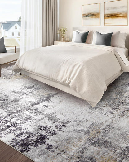 AUKOW Area Rug Living Room Rugs - 8x10 Modern Abstract Soft Indoor Neutral Washable Rug Stain Resistant Non-Slip Low Pile Carpet for Bedroom Dining Room Home Office - Charcoal Grey