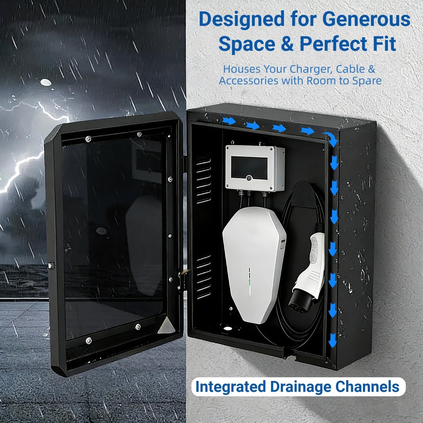 HAVXJAN EV Charger Enclosure Wall Box with Lock, Wall Charging Station Box Indoor/Outdoor, Tempered Glass Front Panel,Visible, Easy to Install, Black