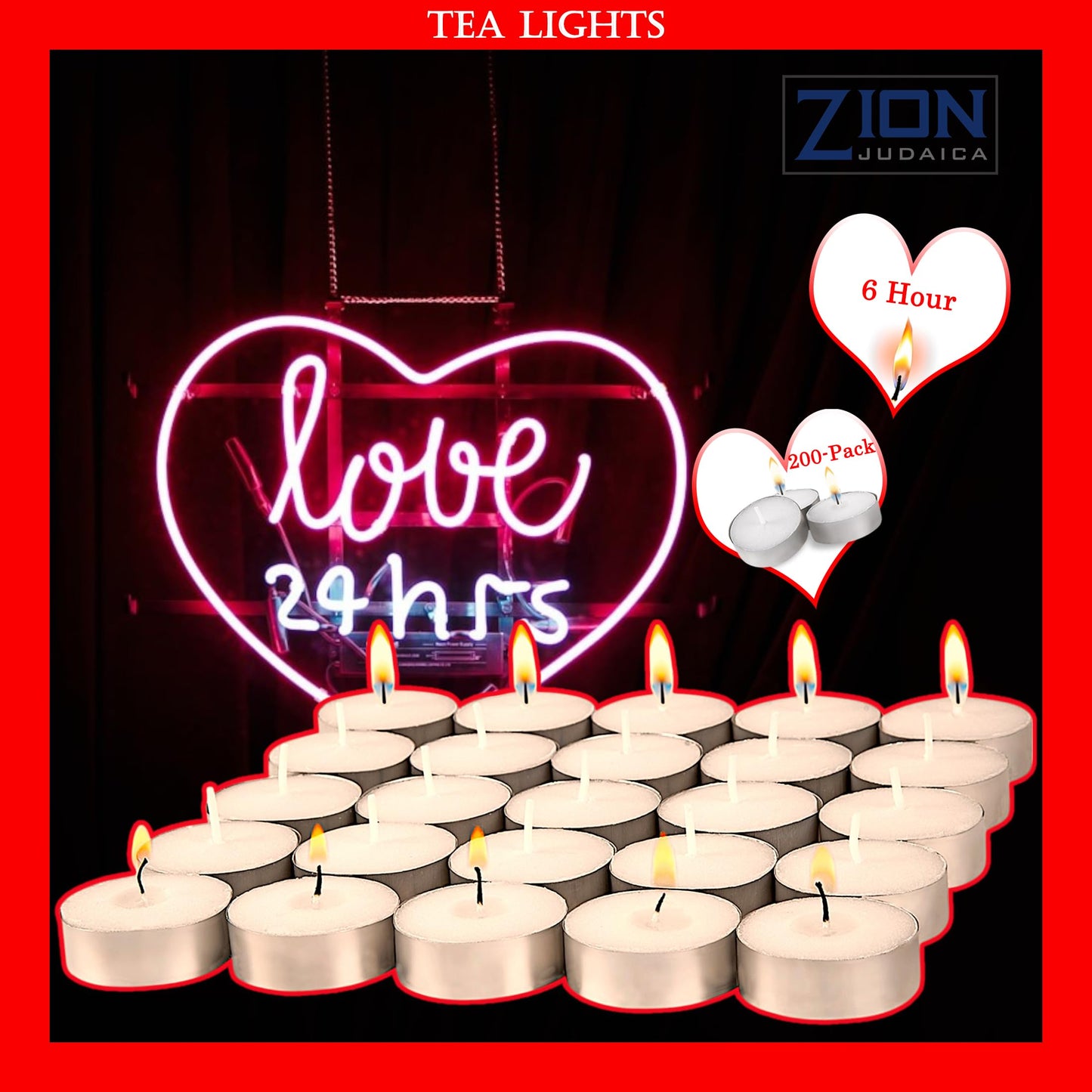 Zion Judaica Quality Tealight Candles 6 Hour Long Burn Time Unscented Set of 200 - Stark White