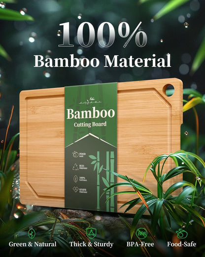 Kitsure Bamboo Cutting Board - Multi-Sizes Wooden Cutting Boards for Kitchen, Convenient Kitchen Essentials with Deep Juice Grooves, Cutting Board for Chopping & Serving, X-Large, Natural