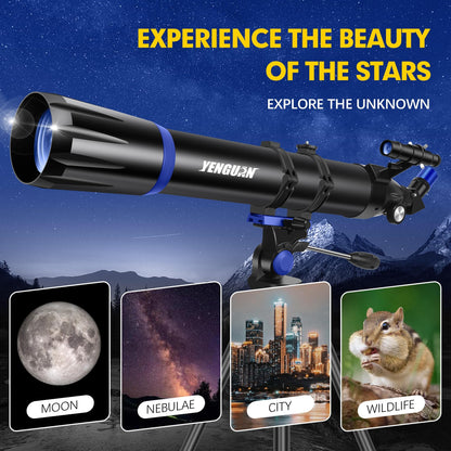 Telescope, 90mm Aperture 800mm-Telescope for Adults & Kids, Professional Refractor Telescopes for Adults High Powered, Beginner-Friendly, Phone Adapter & Stable Stainless Tripod, Portable Carry Bag