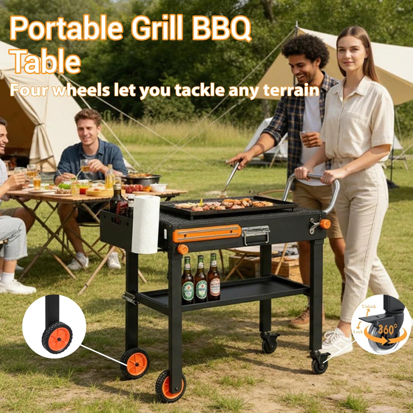 Foldable Heavy-Duty Grill Cart, Blackstone Stand Compatible with Blackstone 17/22”Griddle, Grill Table Designed for Outdoor and BBQ Enthusiasts, Easy to Move, Ideal for Camping and Backyard Party