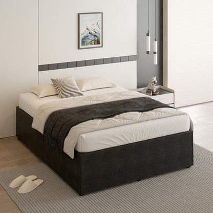Cieemine 18 Inch Full Size Bed Frame with Black Bed Cover, Metal Bed Frame Full Size No Box Spring Needed, Heavy Duty Mattress Foundation, Easy Assembly, Noise Free