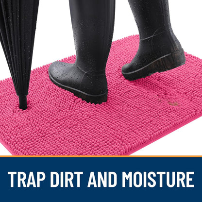 OLANLY Dog Door Mat - Absorbent Non-Slip Mud Mat for Dogs | Quick Dry Chenille, 45x27, Hot Pink