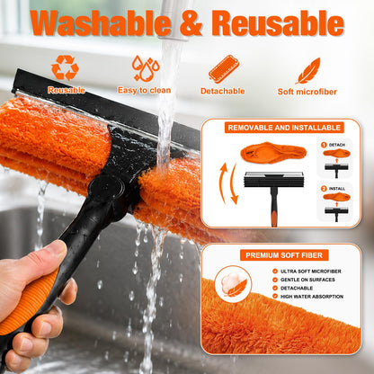 LAANPOLE 36FT Window Squeegee with Extension Pole, 2-in-1 Squeegee for Window Cleaning, Professional Cleaning Kit for Home with 30FT Telescoping Pole for Outdoor Indoor Use