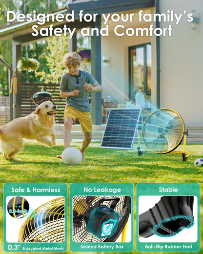 ZHULI 18" Solar Fan, Portable Battery Operated Floor Fan, Rechargeable Cordless Camping Fan, 40W Solar Panel, Hi-Velocity Brushless Motor, Metal blade, USB Phone Charge, 8~60H Runtime, Quiet, Wireless