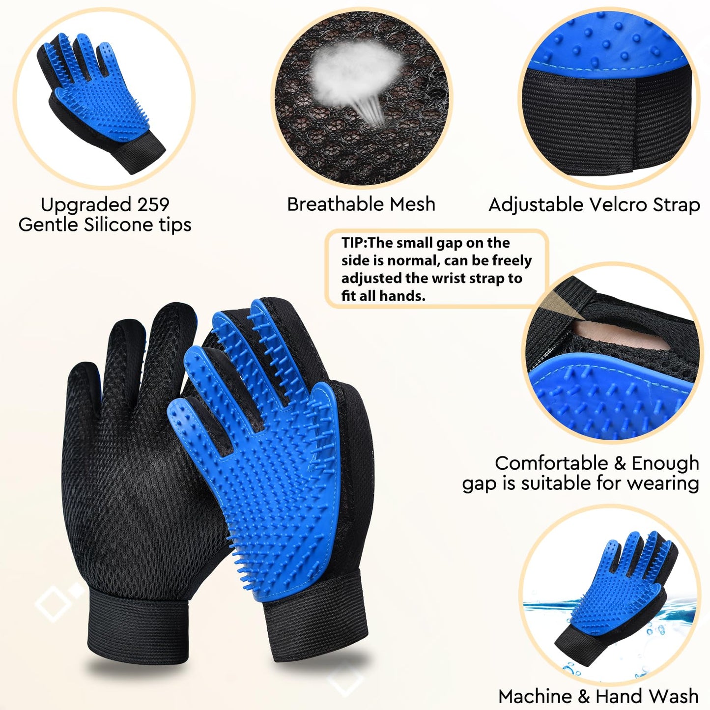 GJEASE Cat Grooming Glove Brush,Self-Cleaning Slicker Pet Brush for Short and Long Haired pats,Dog Bath Brush for Shedding and Grooming,Removes Loose Hair and Tangles,Promote Circulation