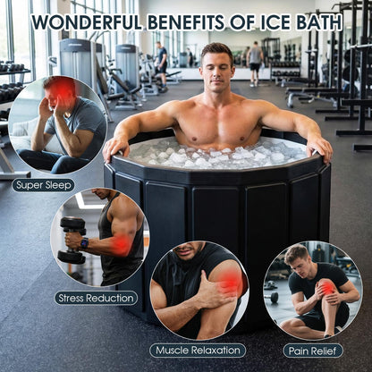 Ice Bath Cold Plunge Tub for Athletes–Portable Ice Bath for Adults, 6-Layer Insulated Foldable Bathtub for Cryotherapy & Muscle Recovery, Space-Saving Cold Plunge Tub for Home Gym(Black, 25.9X41.3 IN)