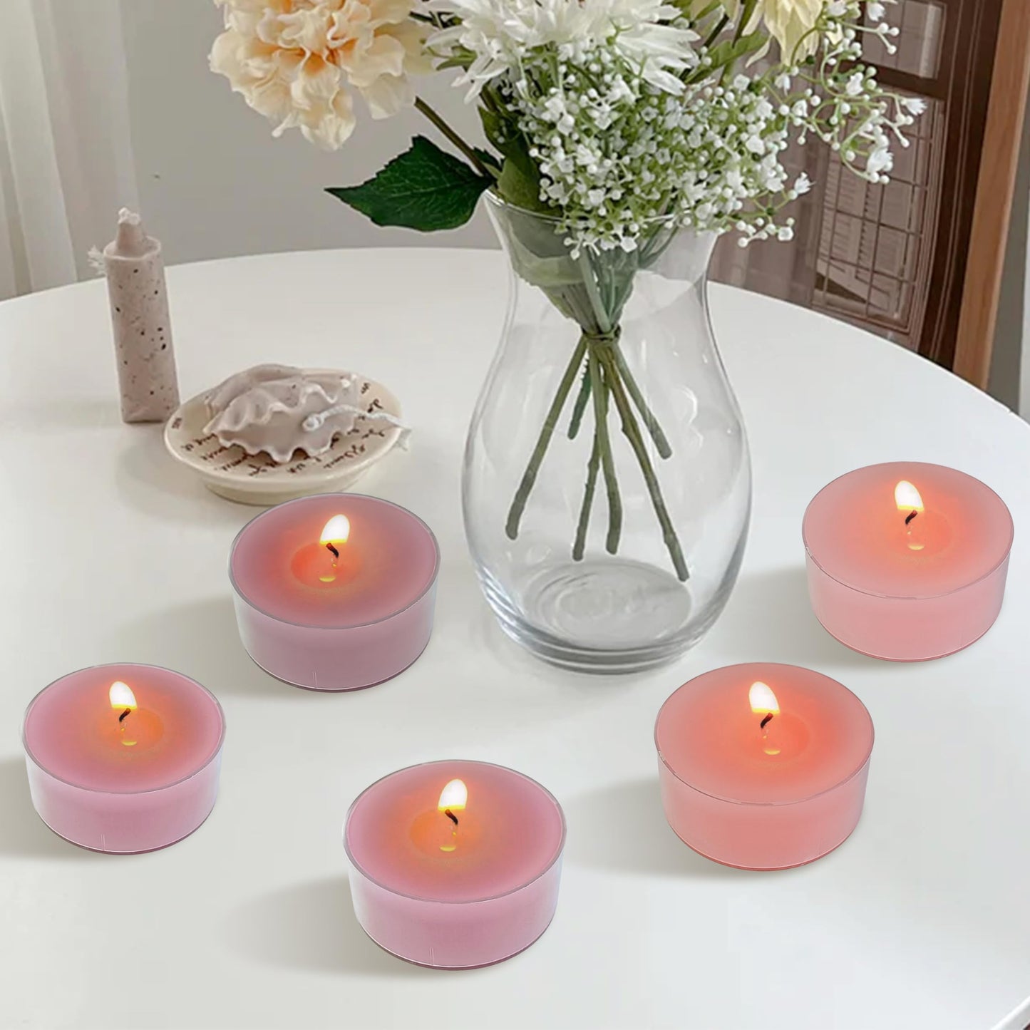 Gradient Pink Tea Lights Set of 24, Rose Scented Tealight Candles, Handmade Tea Candles, Long Burning Tealights for Romantic Wedding Home Decor Gift
