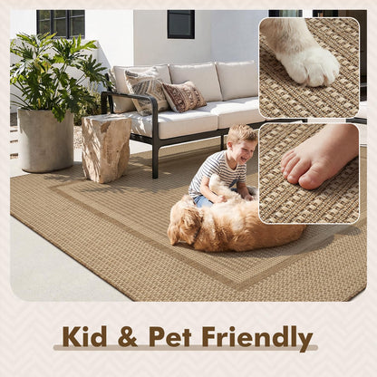 MontVoo-Outdoor Rug-Patio Rug 8x10 ft Polypropylene Indoor Outdoor Rugs Outdoor Carpet for Patio Deck Balcony Porch, Textured Weave, Durable for High Traffic, Fade-Resistant, Modern Neutral Brown
