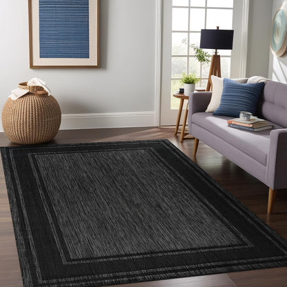 Beverly Rug Outdoor Rug 6x9 Modern Bordered Area Rugs for Indoor and Outdoor Patio Deck Porch Garden Waterproof Weather Sun Resistant Washable Outside Carpet (6 x 9 Black)