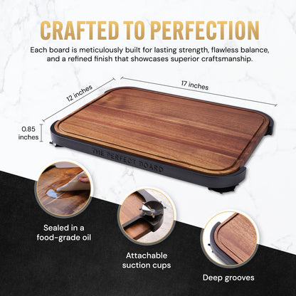 Acacia Wood Cutting Board for Kitchen - 17x12 Large Butcher Block with Non-Slip Suction Cup Frame & Juice Groove - Reversible Heavy Duty Chopping Board - Professional Chef Designed Sustainable Wood