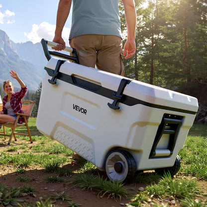 VEVOR Hard Cooler, 52QT Portable Rolling Cooler with Wheels, Leak-Resistant Coolbox Keeps Contents Cool for 48 Hours, Ice Retention Insulated Chests, Ultra-Light for Outdoor Picnics, Grill, Camping